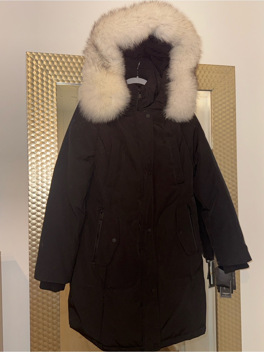 Madison Black Puffer Parka with White Fur-Trim Hood
